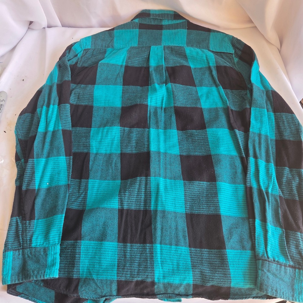 DC Shoes Mens XL Teal Black Buffalo Plaid Flannel Button Down Skate Shirt Y2K - Picture 4 of 6